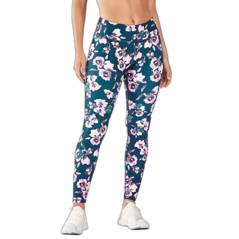 Fabletics Women’s Teal Pink Floral Print Yoga Workout Leggings | Size S
